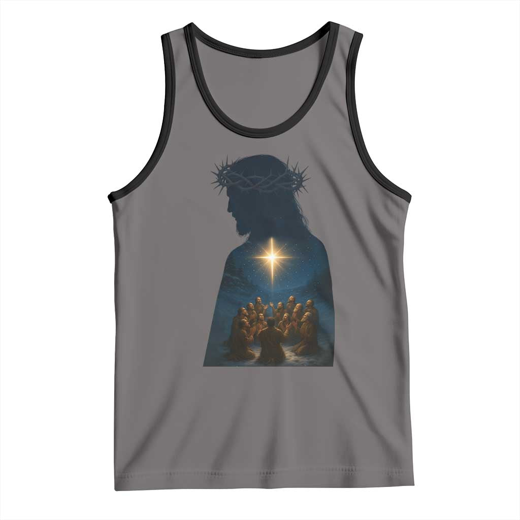 Jesus Christian Christmas Tank Top Christian Saints Praying Under The Star of Bethlehem TS14 Deep Heather Black Print Your Wear