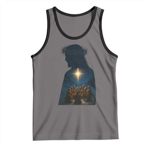 Jesus Christian Christmas Tank Top Christian Saints Praying Under The Star of Bethlehem TS14 Deep Heather Black Print Your Wear