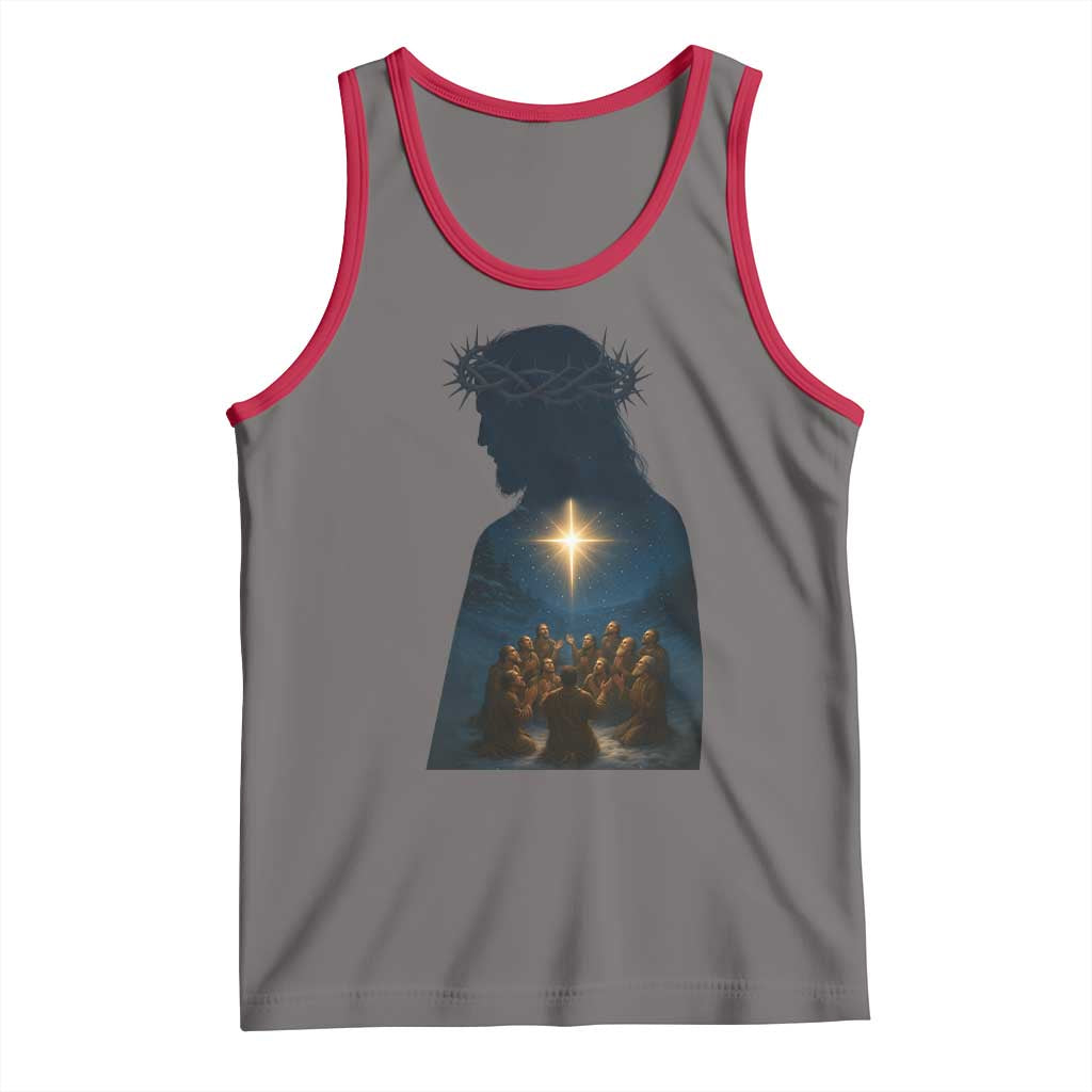 Jesus Christian Christmas Tank Top Christian Saints Praying Under The Star of Bethlehem TS14 Deep Heather Red Print Your Wear