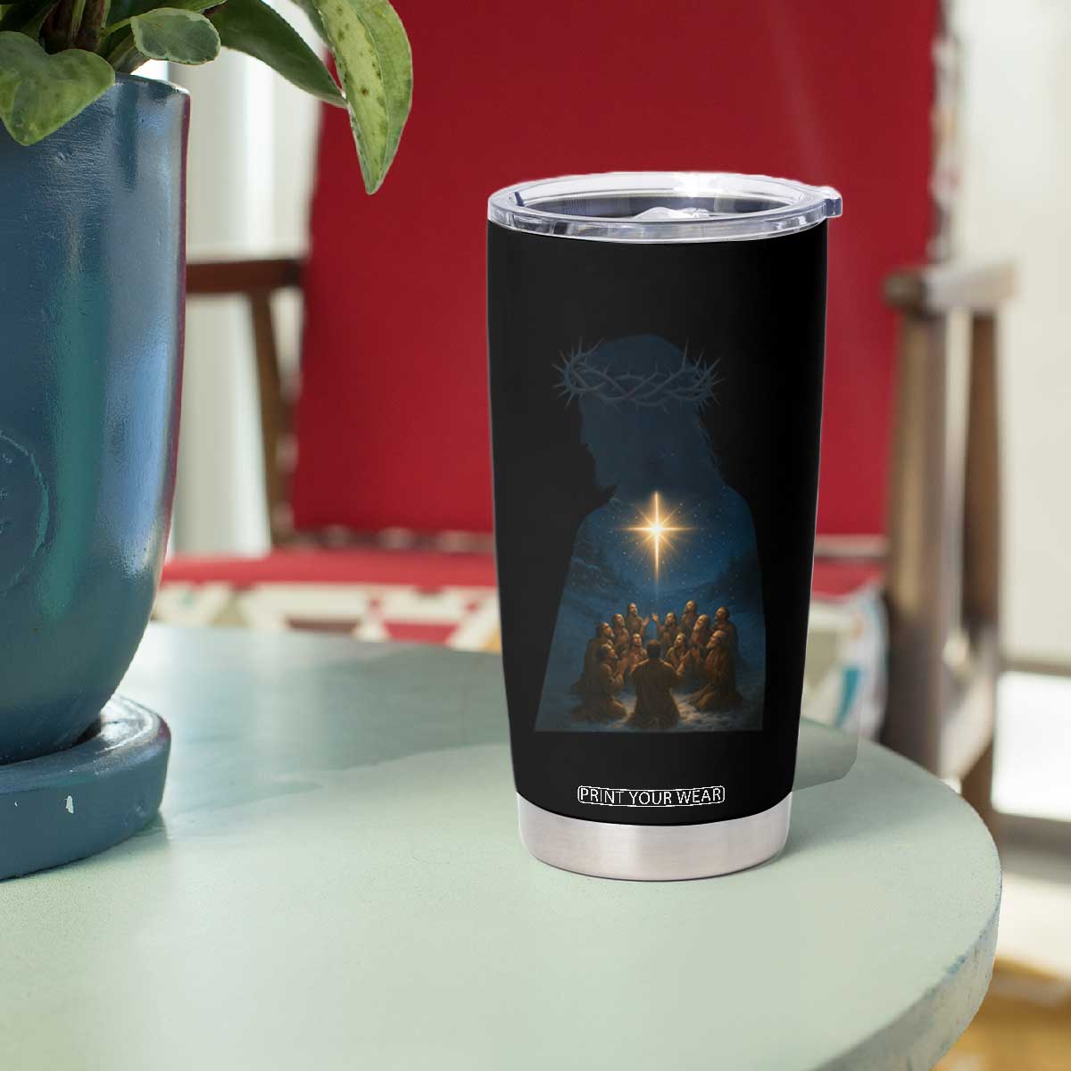 Jesus Christian Christmas Tumbler Cup Christian Saints Praying Under The Star of Bethlehem TS14 Print Your Wear