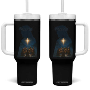 Jesus Christian Christmas Tumbler With Handle Christian Saints Praying Under The Star of Bethlehem TS14 One Size: 40 oz Black Print Your Wear