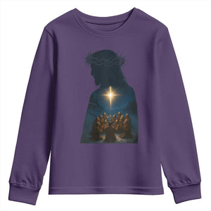 Jesus Christian Christmas Youth Sweatshirt Christian Saints Praying Under The Star of Bethlehem TS14 Purple Print Your Wear