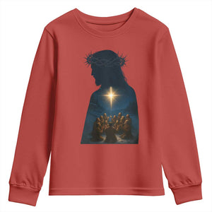 Jesus Christian Christmas Youth Sweatshirt Christian Saints Praying Under The Star of Bethlehem TS14 Red Print Your Wear