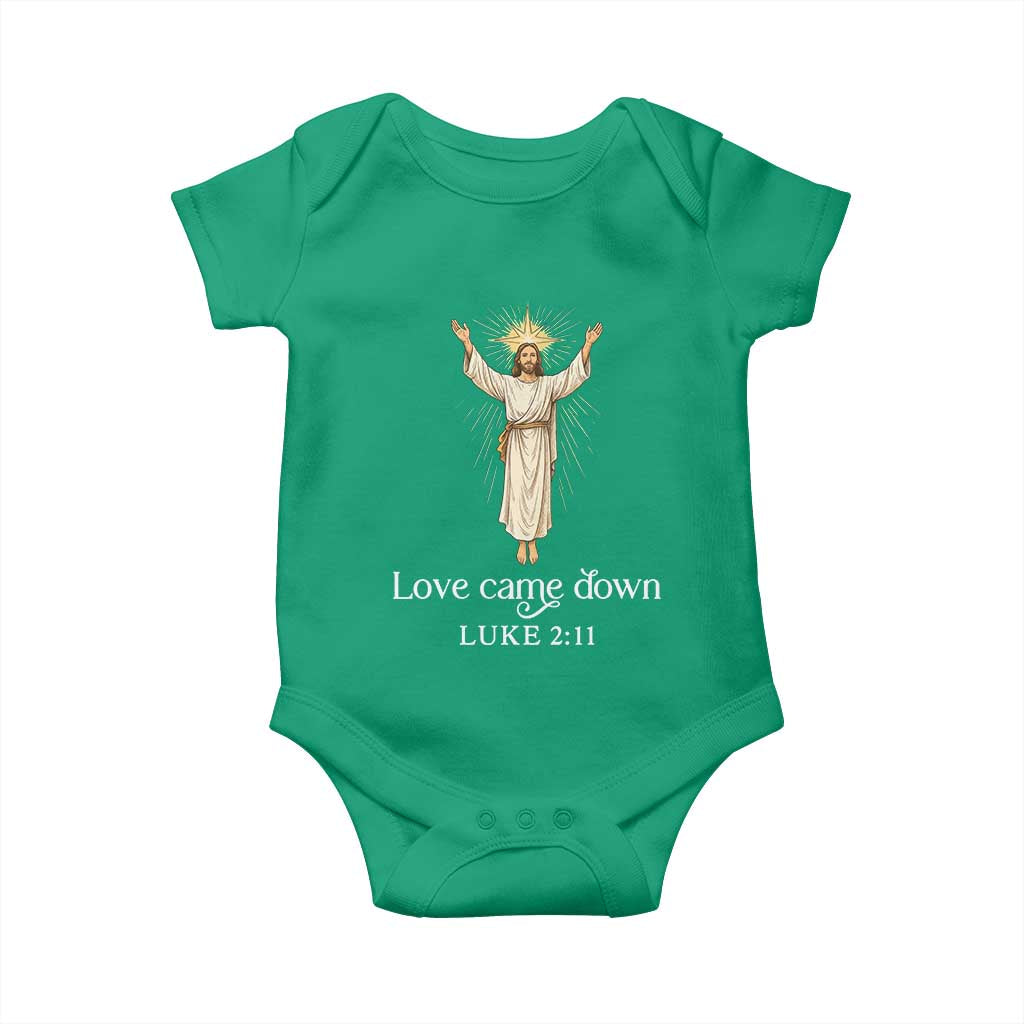 Nativity Scene Christmas Baby Onesie Love Came Down Jesus Christian TS14 Irish Green Print Your Wear