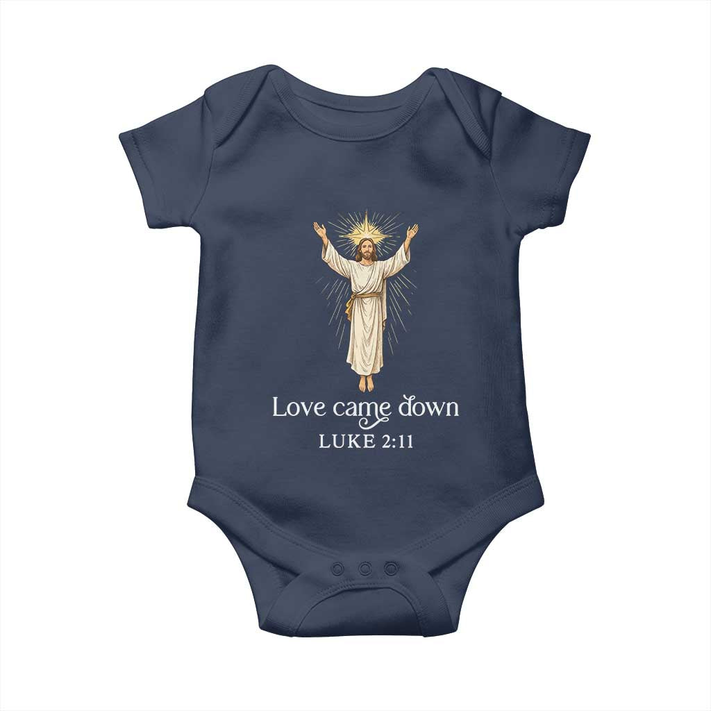 Nativity Scene Christmas Baby Onesie Love Came Down Jesus Christian TS14 Navy Print Your Wear