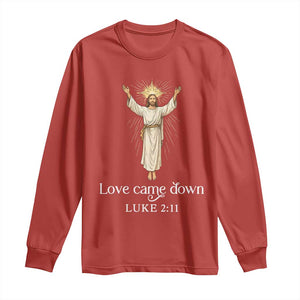 Nativity Scene Christmas Long Sleeve Shirt Love Came Down Jesus Christian TS14 Red Print Your Wear