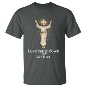 Nativity Scene Christmas T Shirt Love Came Down Jesus Christian TS14 Dark Heather Print Your Wear