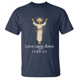 Nativity Scene Christmas T Shirt Love Came Down Jesus Christian TS14 Navy Print Your Wear