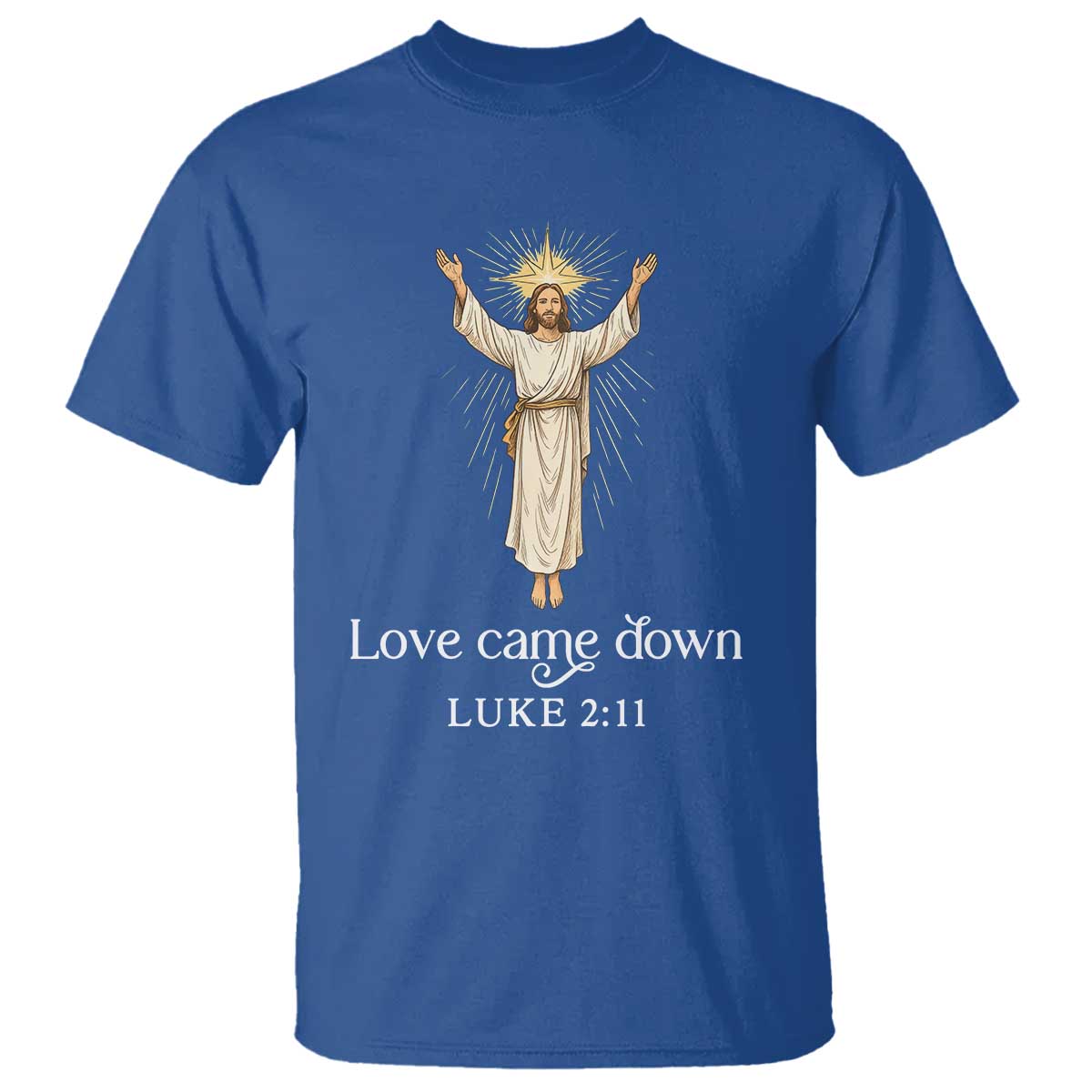 Nativity Scene Christmas T Shirt Love Came Down Jesus Christian TS14 Royal Blue Print Your Wear
