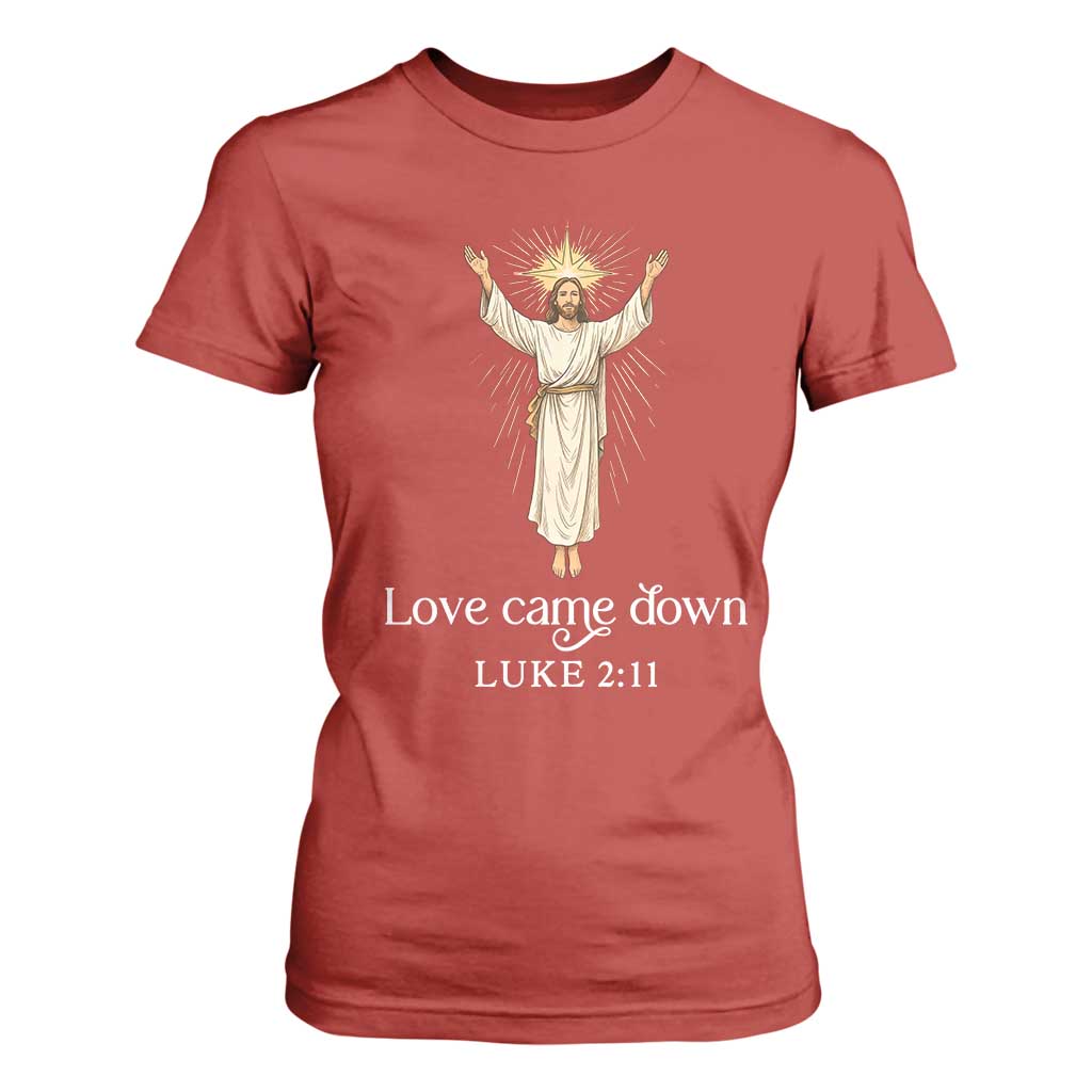 Nativity Scene Christmas T Shirt For Women Love Came Down Jesus Christian TS14 Red Print Your Wear