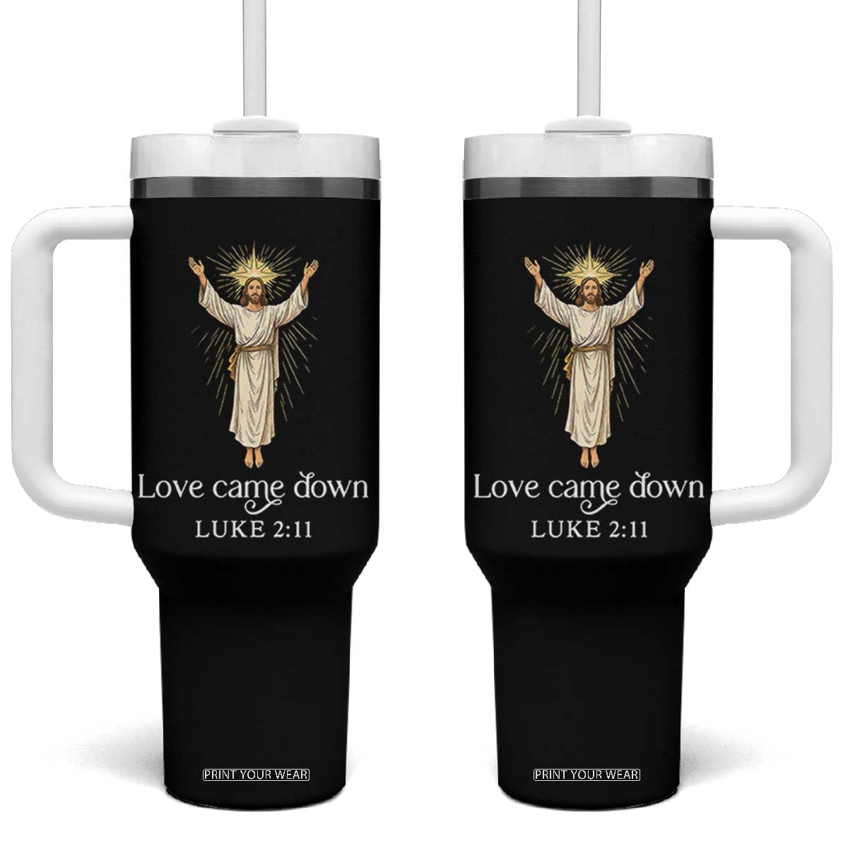 Nativity Scene Christmas Tumbler With Handle Love Came Down Jesus Christian TS14 One Size: 40 oz Black Print Your Wear