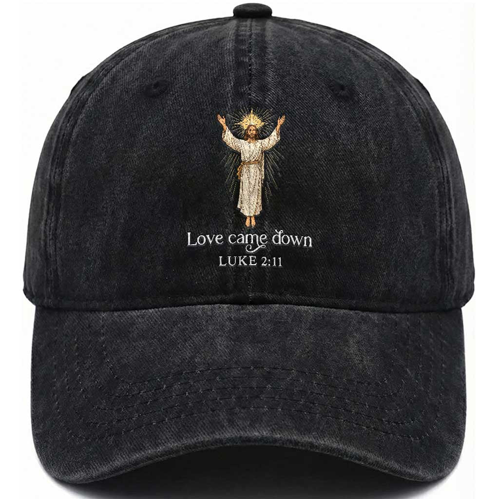 Nativity Scene Christmas Washed Cotton Baseball Cap Love Came Down Jesus Christian TS14 Washed Cap Universal Fit Black Print Your Wear