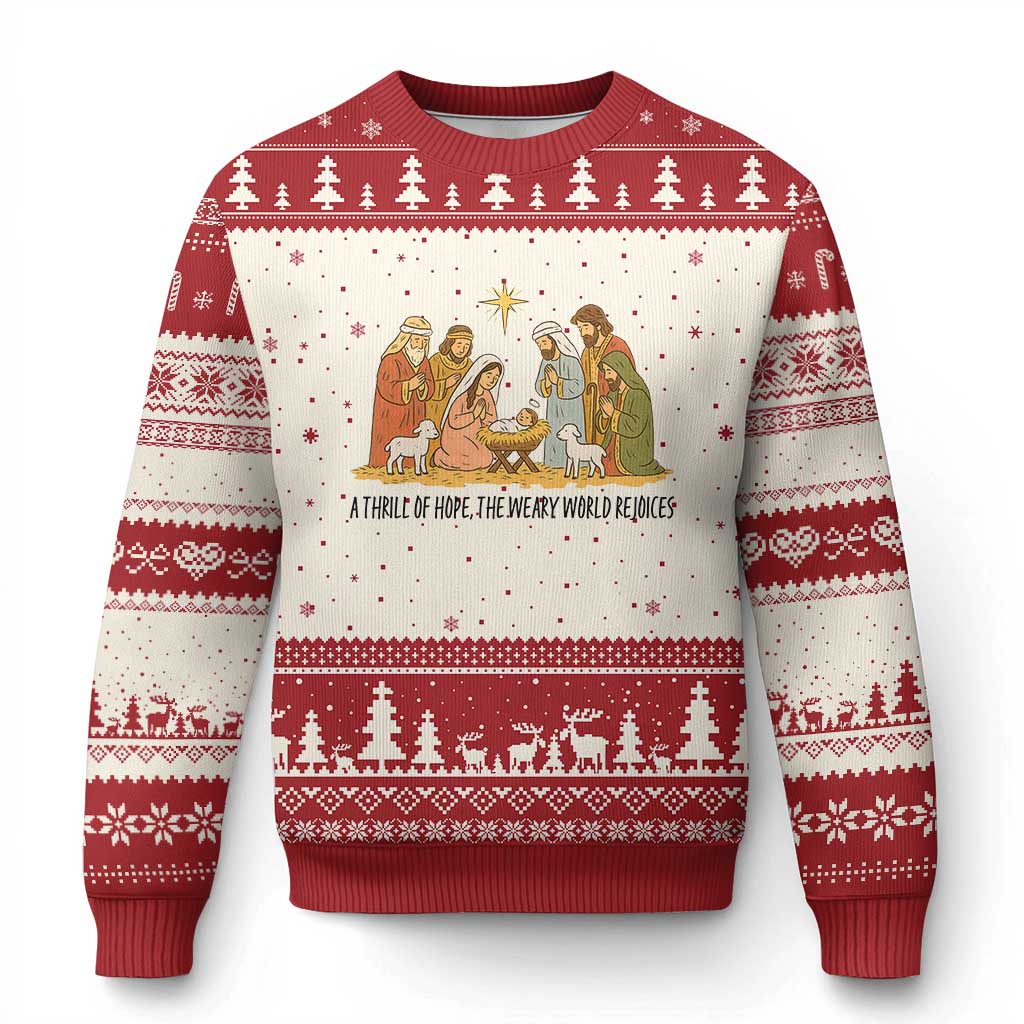 Nativity Scene Xmas Ugly Christmas Sweater Baby Jesus Christian Faith TS14 Beige Red Print Your Wear