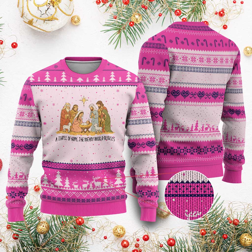 Nativity Scene Xmas Ugly Christmas Sweater Baby Jesus Christian Faith TS14 Hot Pink Print Your Wear