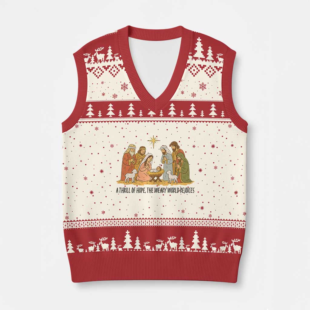 Nativity Scene Xmas V-Neck Knit Sweater Vest Baby Jesus Christian Faith TS14 Beige Red Print Your Wear