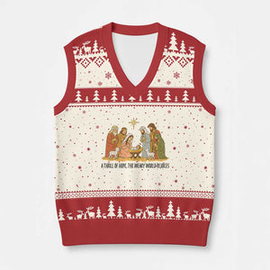 Nativity Scene Xmas V-Neck Knit Sweater Vest Baby Jesus Christian Faith TS14 Beige Red Print Your Wear