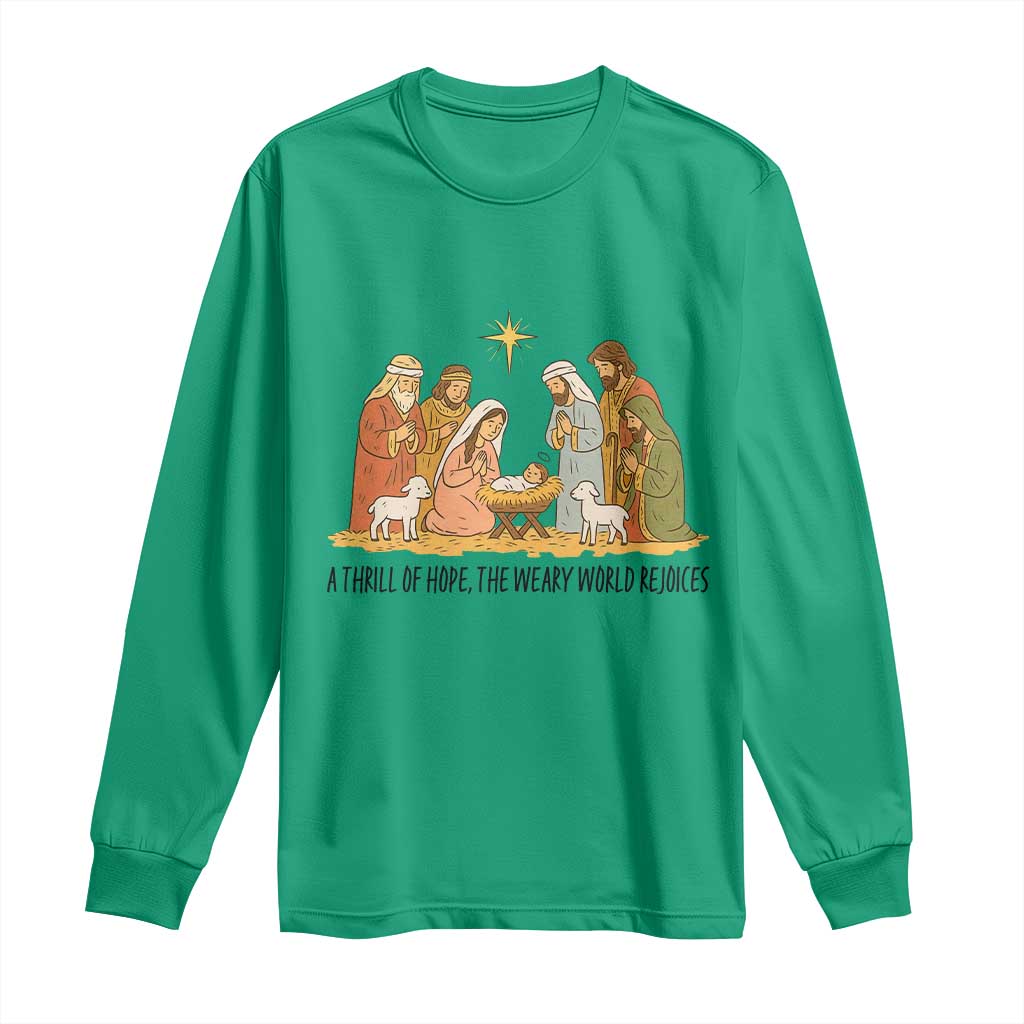 Nativity Scene Christmas Long Sleeve Shirt Baby Jesus Christian Faith TS14 Irish Green Print Your Wear