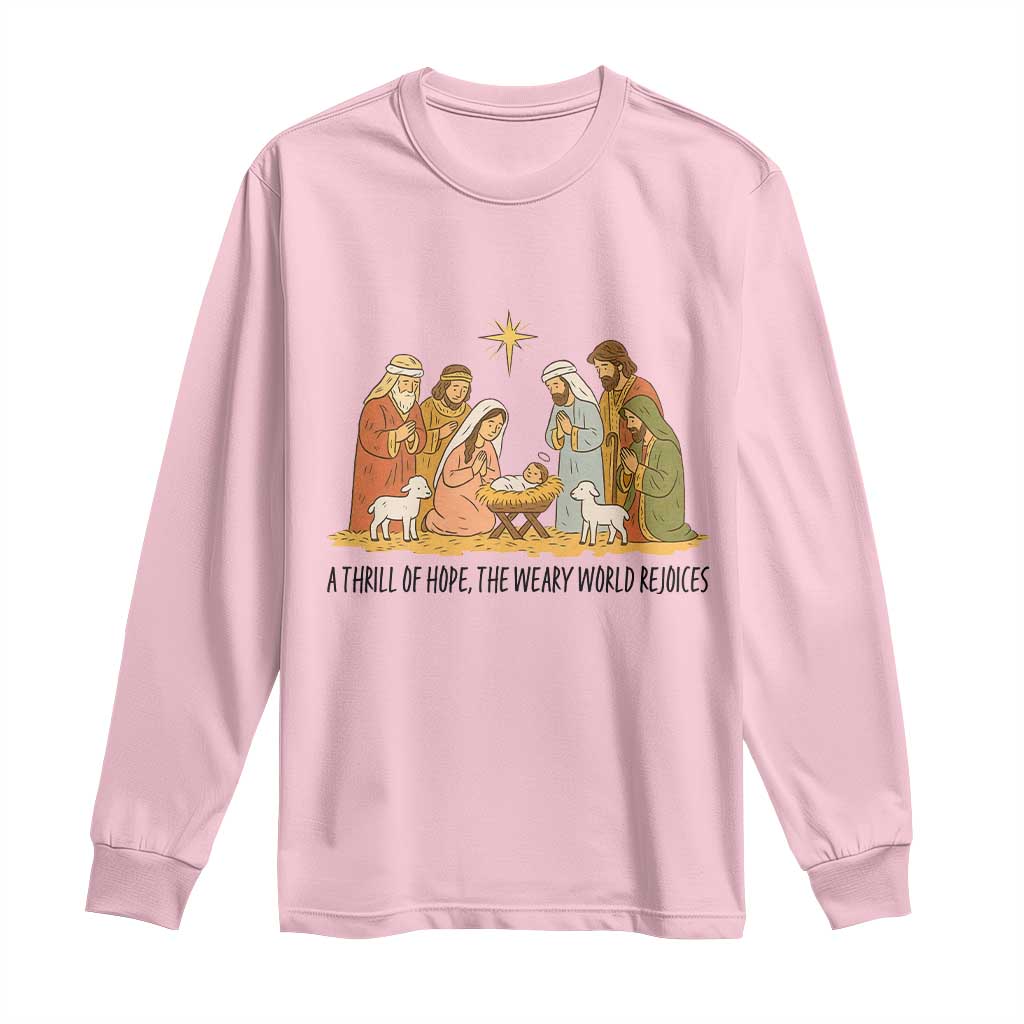 Nativity Scene Christmas Long Sleeve Shirt Baby Jesus Christian Faith TS14 Light Pink Print Your Wear