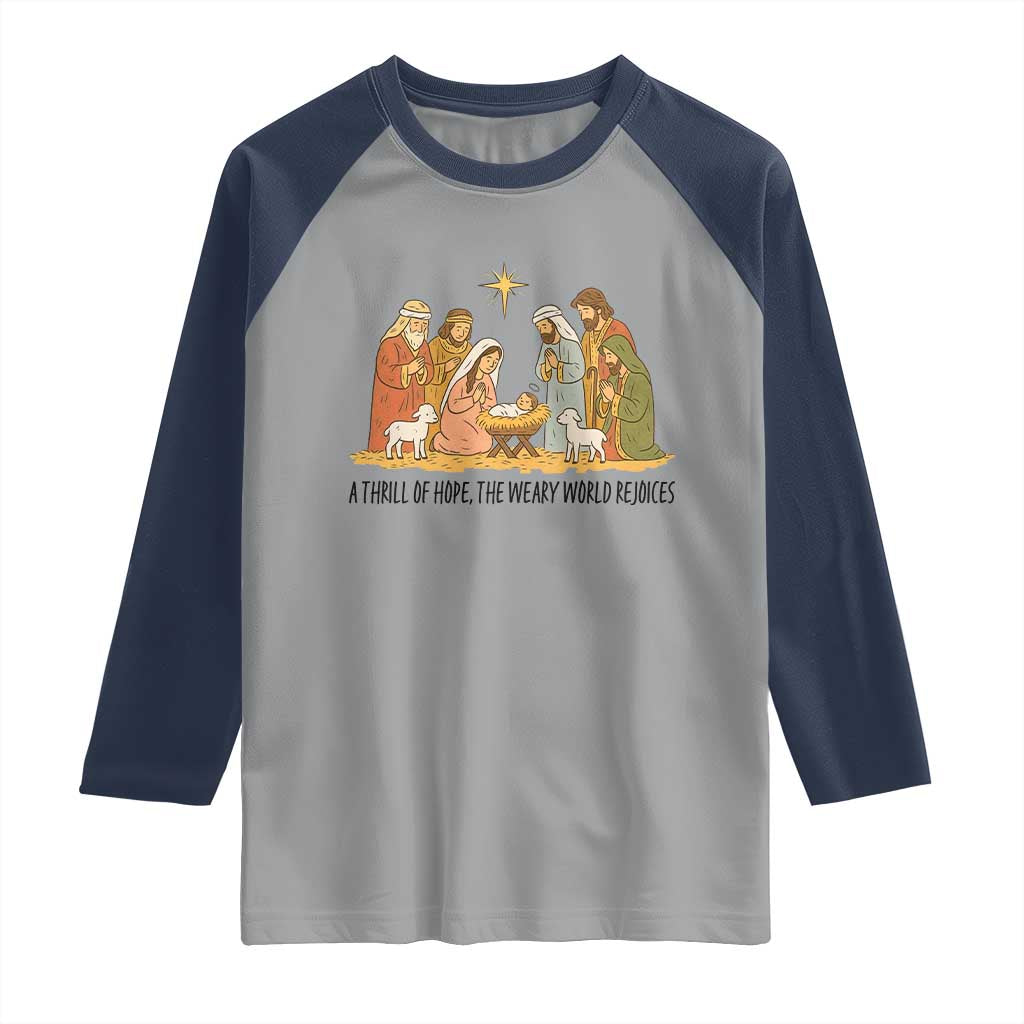 Nativity Scene Christmas Raglan Shirt Baby Jesus Christian Faith TS14 Sport Gray Navy Print Your Wear