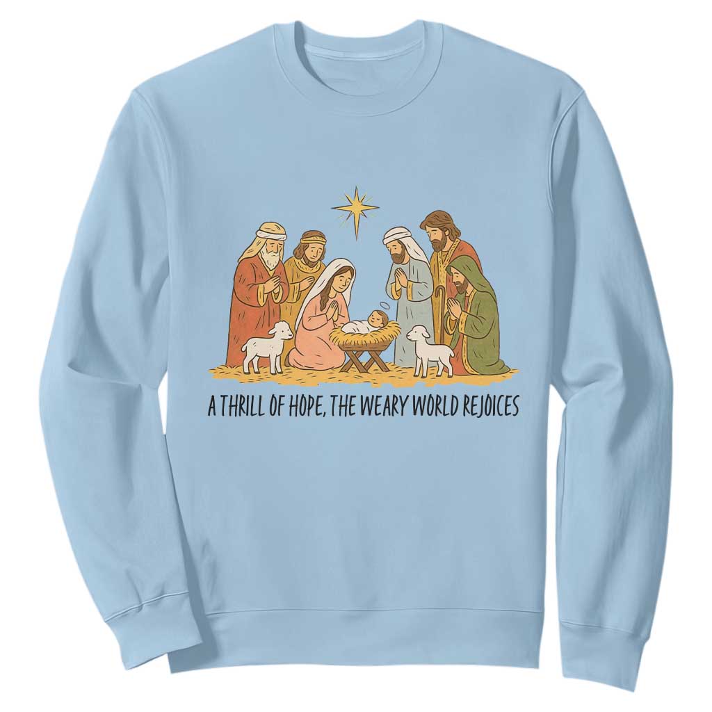 Nativity Scene Christmas Sweatshirt Baby Jesus Christian Faith TS14 Light Blue Print Your Wear