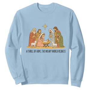 Nativity Scene Christmas Sweatshirt Baby Jesus Christian Faith TS14 Light Blue Print Your Wear