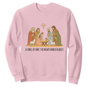 Nativity Scene Christmas Sweatshirt Baby Jesus Christian Faith TS14 Light Pink Print Your Wear