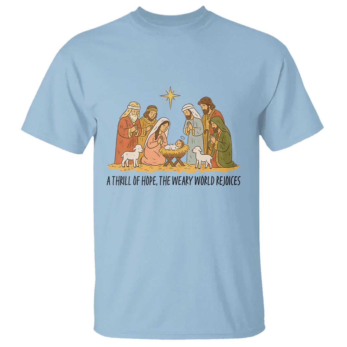 Nativity Scene Christmas T Shirt Baby Jesus Christian Faith TS14 Light Blue Print Your Wear