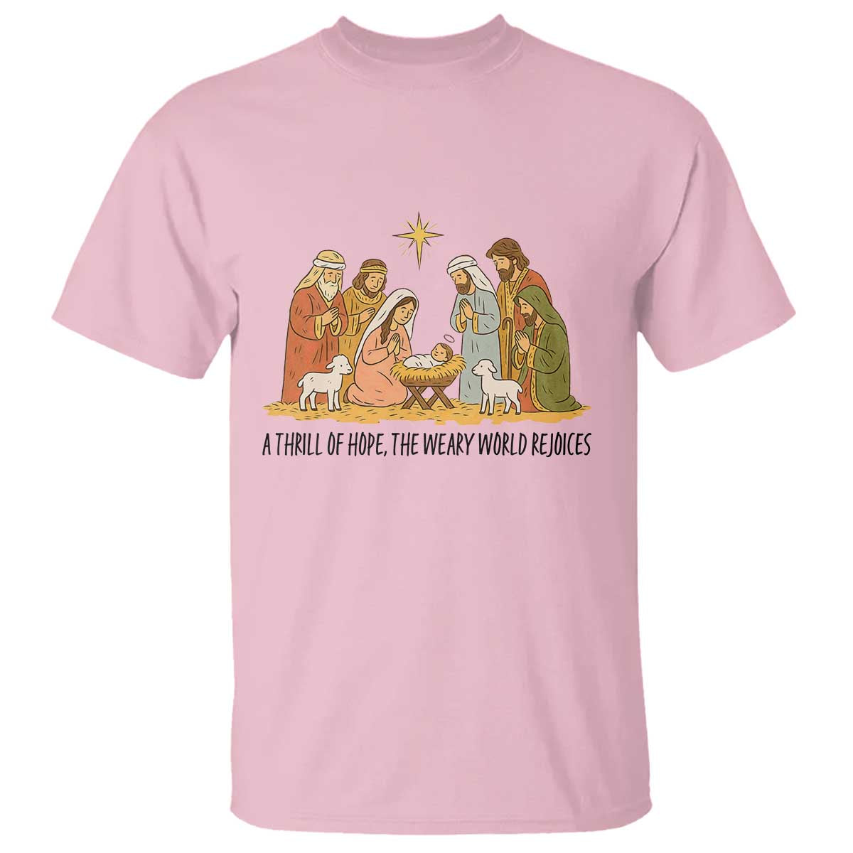 Nativity Scene Christmas T Shirt Baby Jesus Christian Faith TS14 Light Pink Print Your Wear