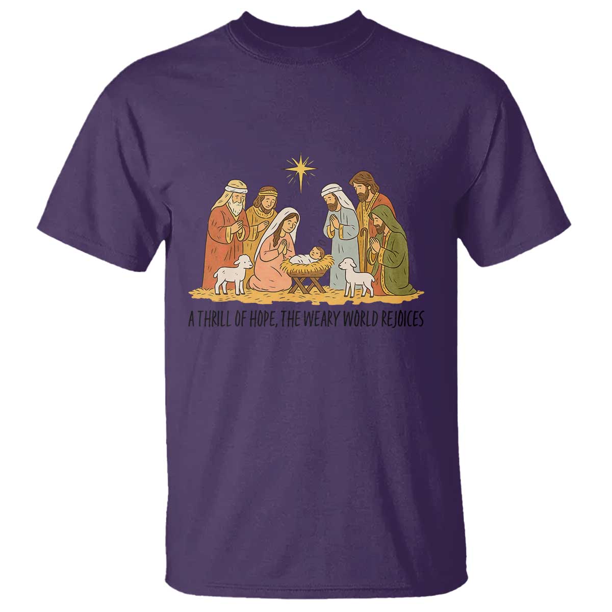 Nativity Scene Christmas T Shirt Baby Jesus Christian Faith TS14 Purple Print Your Wear