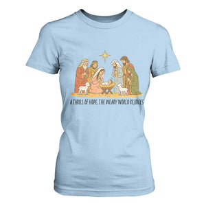 Nativity Scene Christmas T Shirt For Women Baby Jesus Christian Faith TS14 Light Blue Print Your Wear