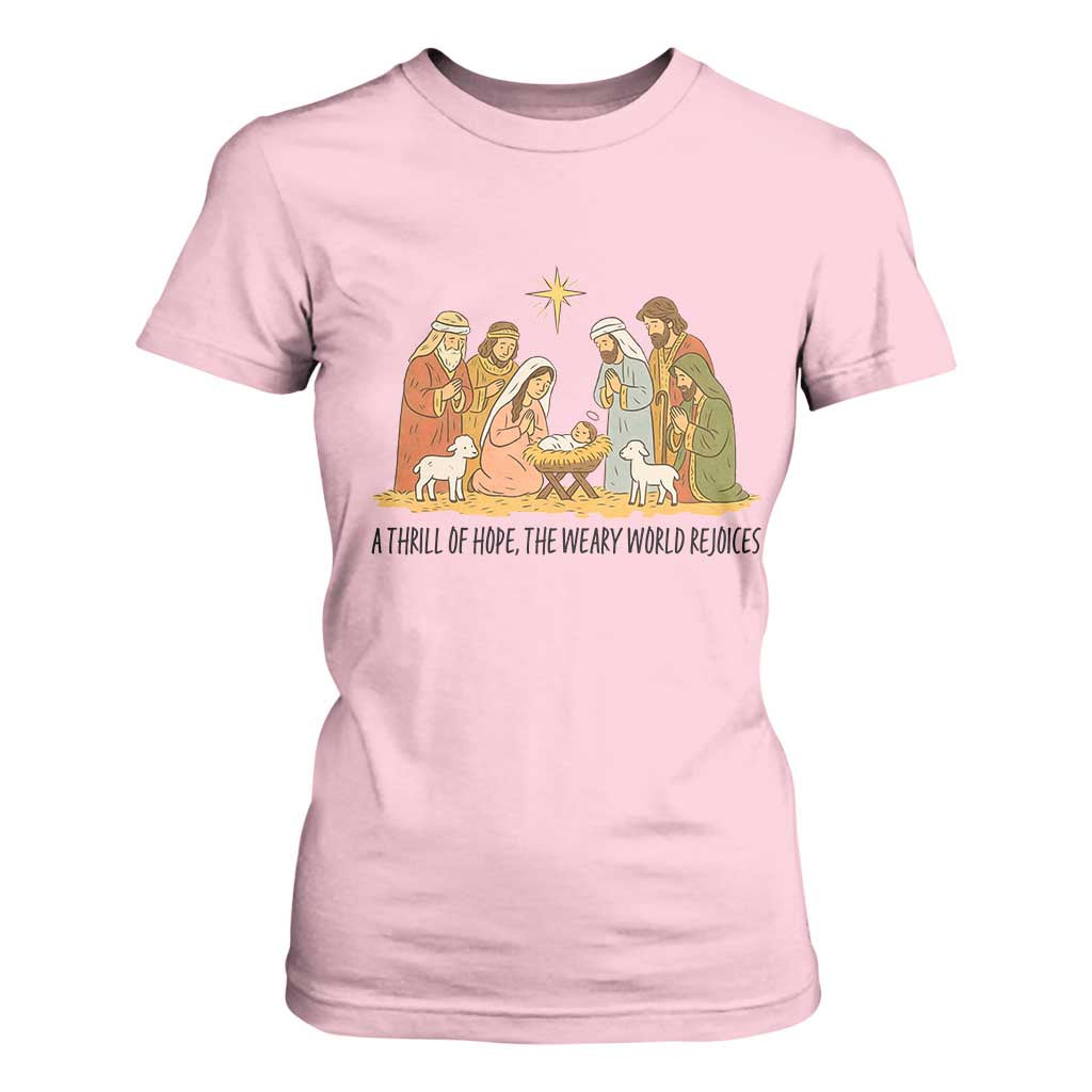 Nativity Scene Christmas T Shirt For Women Baby Jesus Christian Faith TS14 Light Pink Print Your Wear