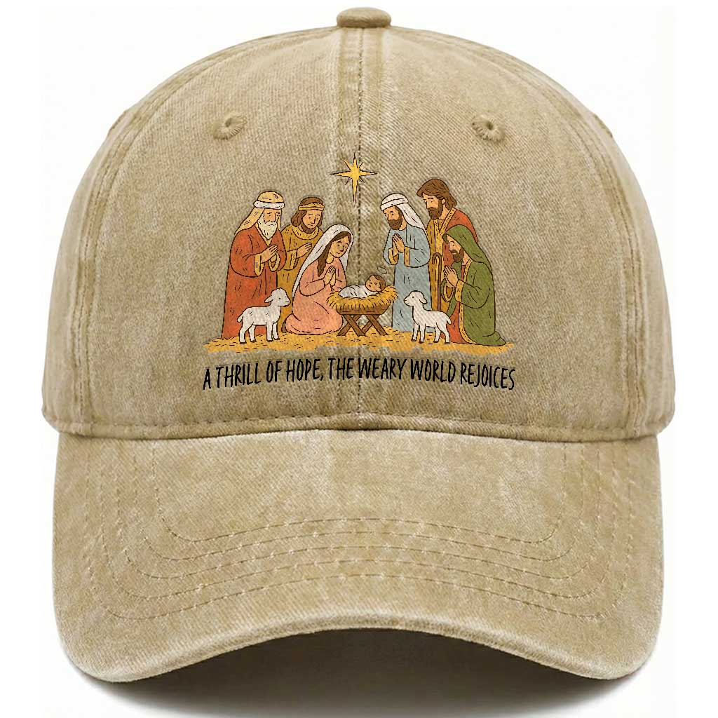 Nativity Scene Christmas Washed Cotton Baseball Cap Baby Jesus Christian Faith TS14 Washed Cap Universal Fit Khaki Print Your Wear