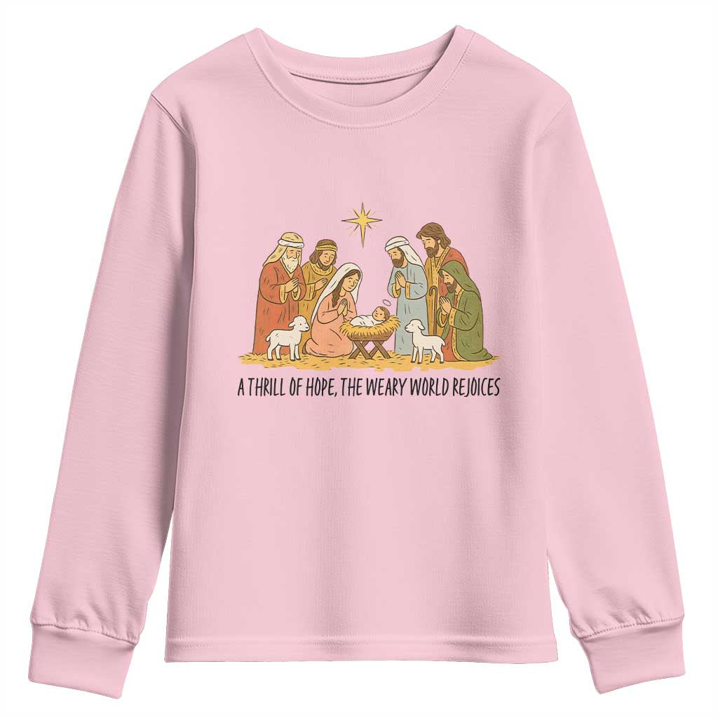 Nativity Scene Christmas Youth Sweatshirt Baby Jesus Christian Faith TS14 Light Pink Print Your Wear
