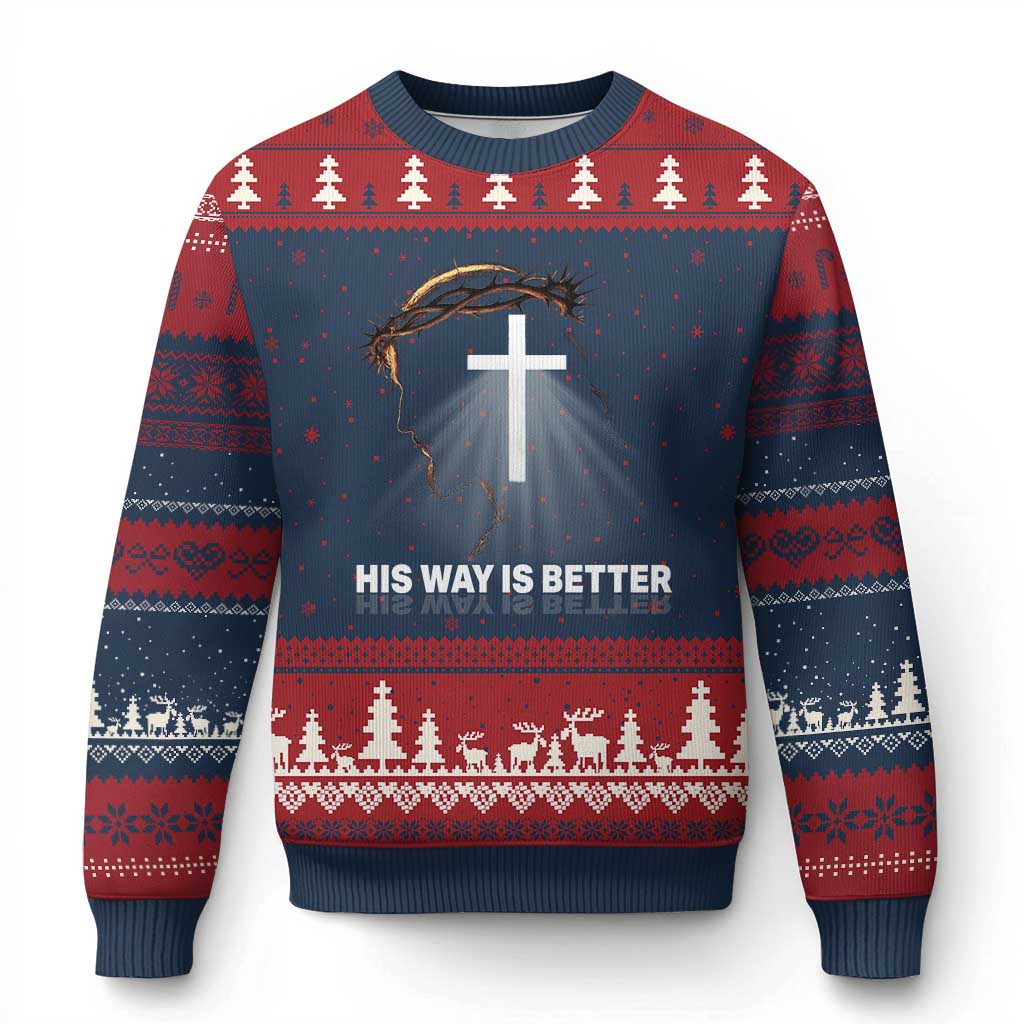 Jesus Christan Ugly Christmas Sweater His Way Is Better TS14 Navy Red Print Your Wear
