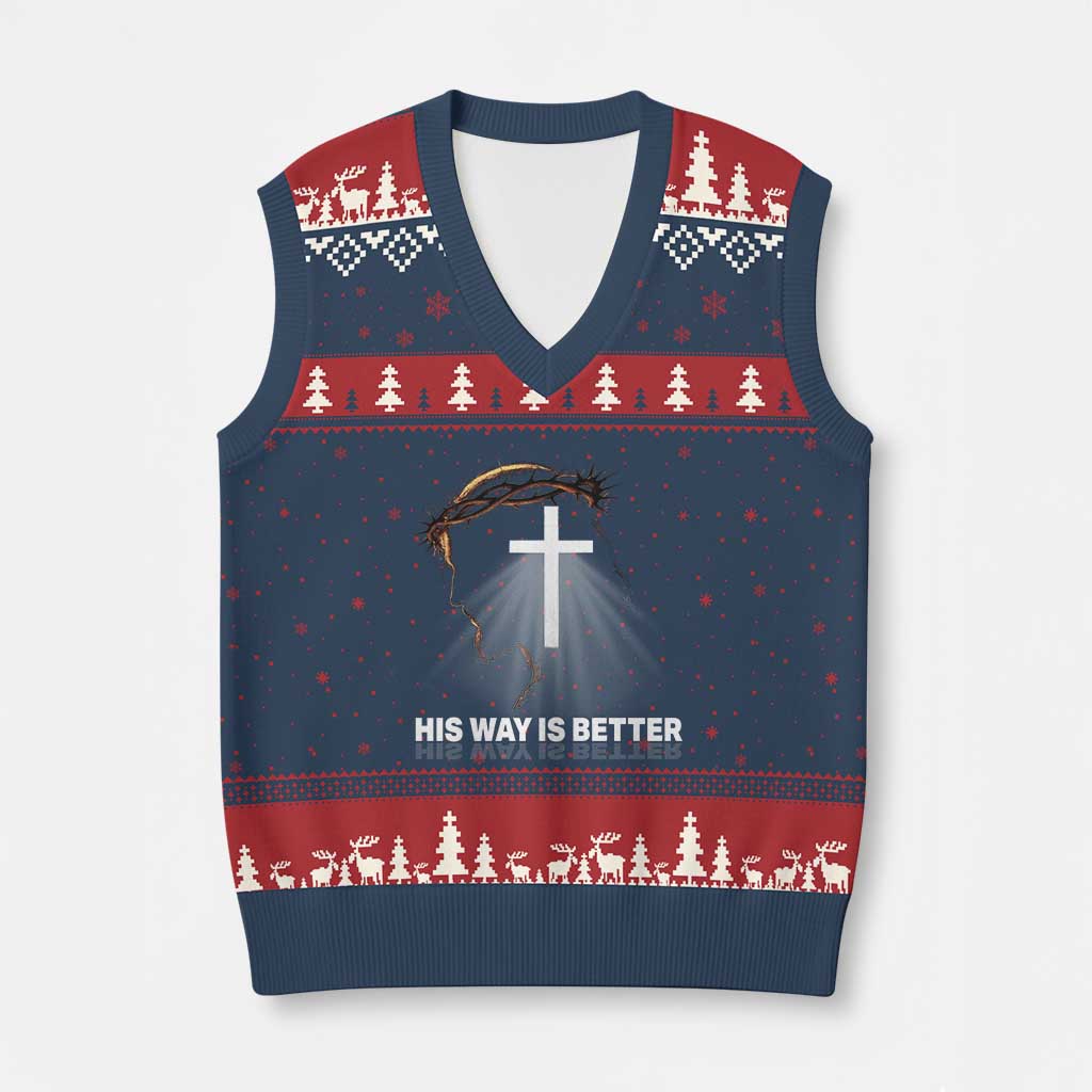 Jesus Christan V-Neck Knit Sweater Vest His Way Is Better TS14 Navy Red Print Your Wear