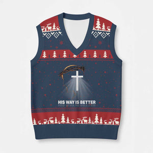 Jesus Christan V-Neck Knit Sweater Vest His Way Is Better TS14 Navy Red Print Your Wear