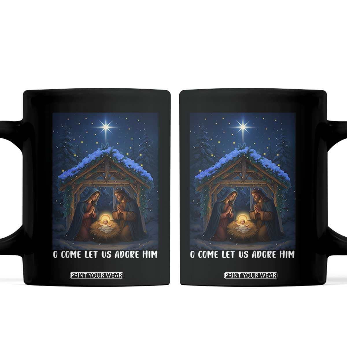 Nativity Scene Christmas Coffee Mug O Come Let Us Adrove Him TS14 Black Print Your Wear