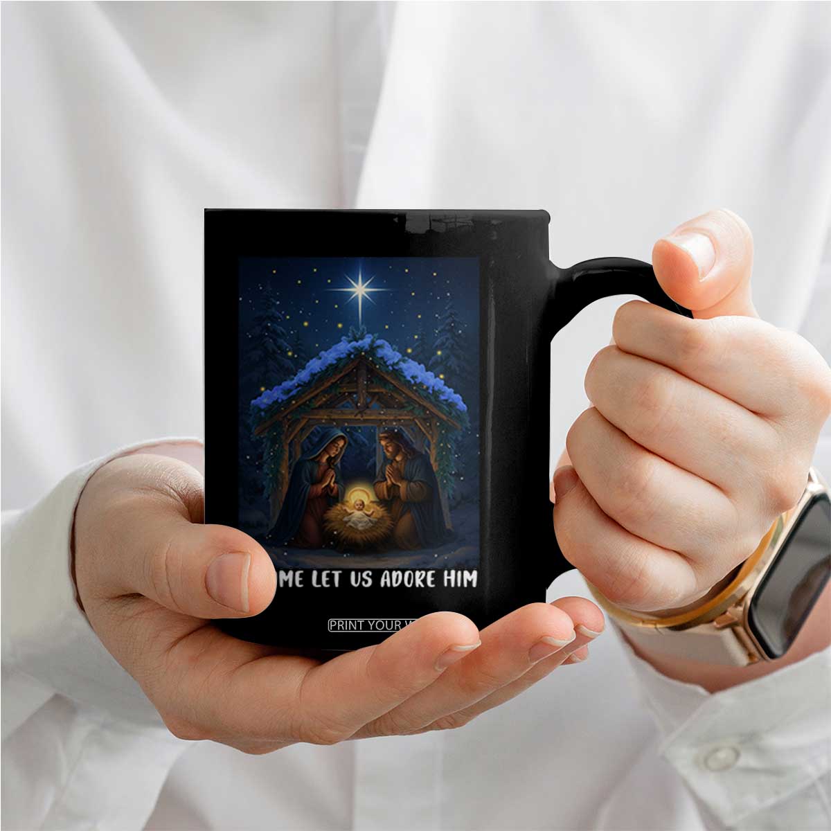 Nativity Scene Christmas Coffee Mug O Come Let Us Adrove Him TS14 Print Your Wear
