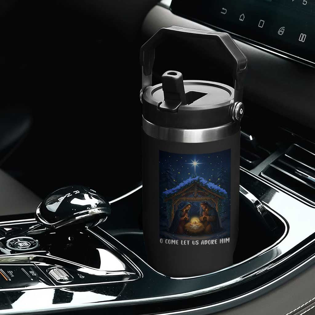 Nativity Scene Christmas Flip Straw Tumbler O Come Let Us Adrove Him TS14 Print Your Wear