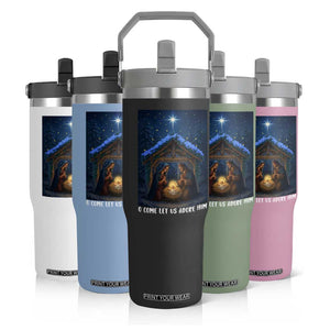 Nativity Scene Christmas Flip Straw Tumbler O Come Let Us Adrove Him TS14 Print Your Wear