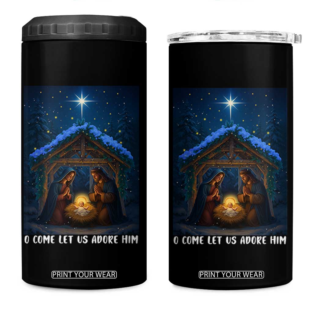 Nativity Scene Christmas 4 in 1 Can Cooler Tumbler O Come Let Us Adrove Him TS14 One Size: 16 oz Black Print Your Wear