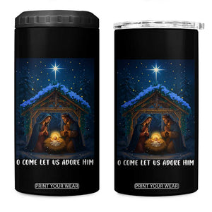 Nativity Scene Christmas 4 in 1 Can Cooler Tumbler O Come Let Us Adrove Him TS14 One Size: 16 oz Black Print Your Wear