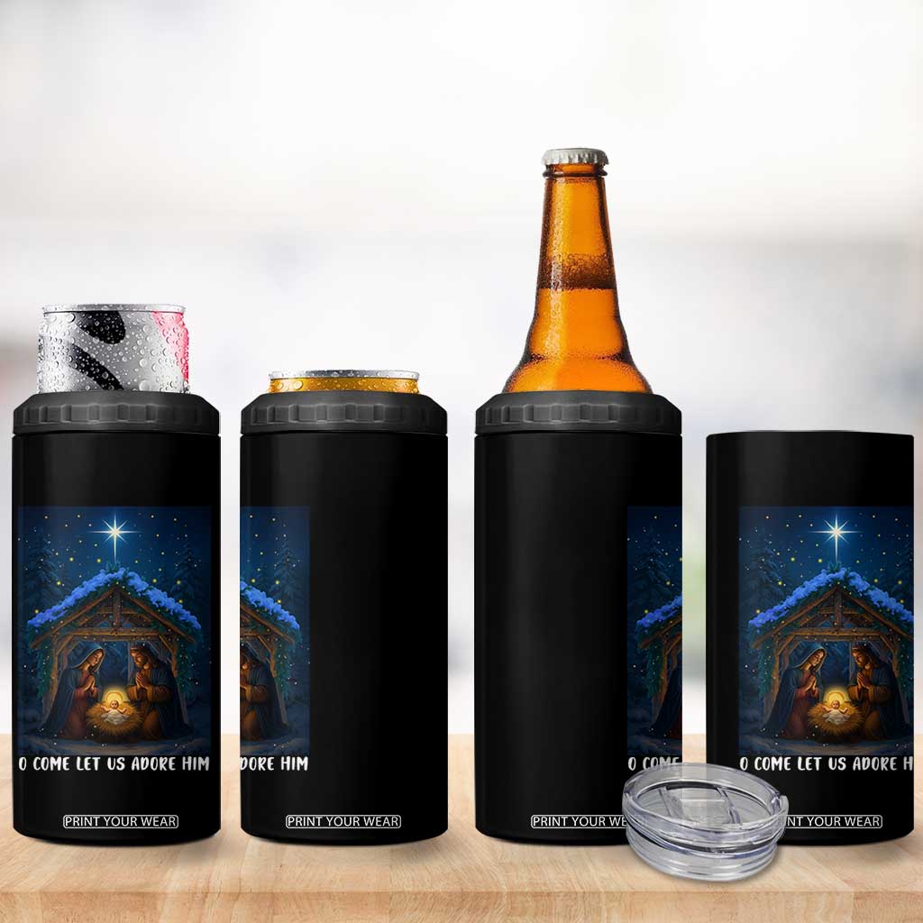 Nativity Scene Christmas 4 in 1 Can Cooler Tumbler O Come Let Us Adrove Him TS14 Print Your Wear