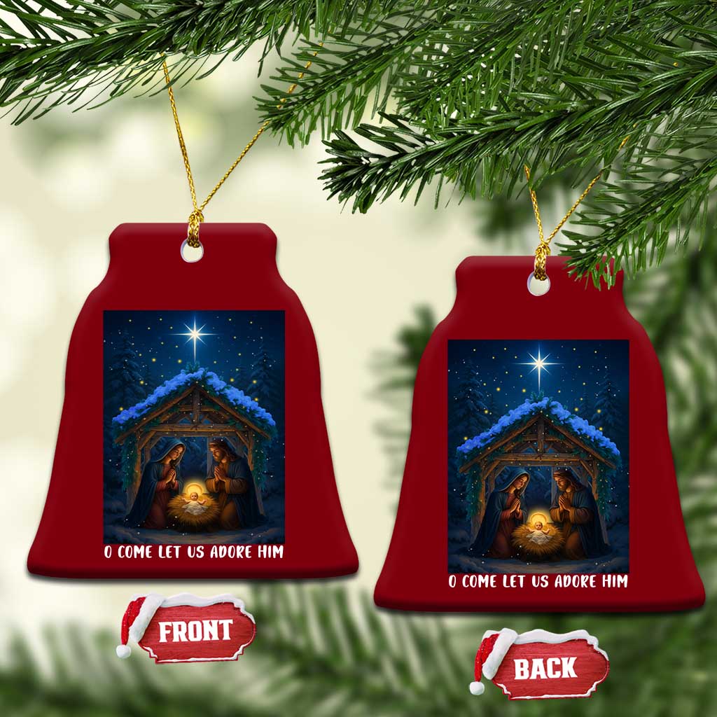 Nativity Scene Xmas Ceramic Ornament O Come Let Us Adrove Him TS14 Print Your Wear