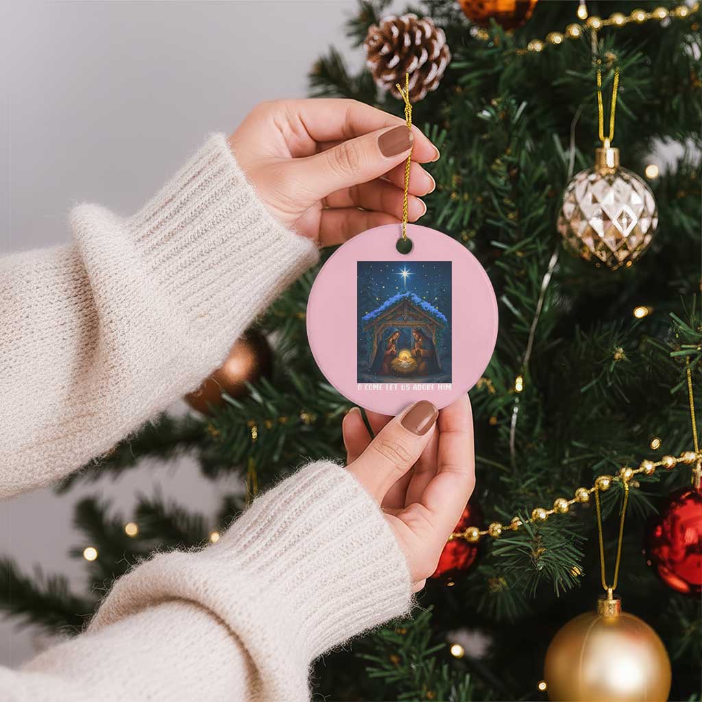 Nativity Scene Xmas Ceramic Ornament O Come Let Us Adrove Him TS14 1pc Light Pink Print Your Wear