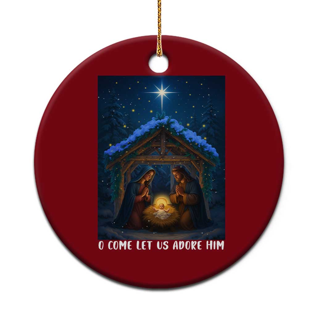 Nativity Scene Xmas Ceramic Ornament O Come Let Us Adrove Him TS14 1pc Red Print Your Wear