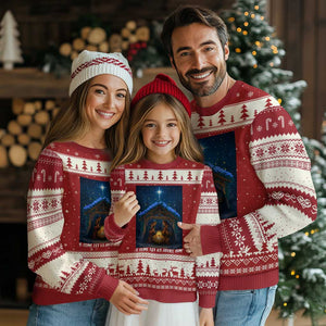 Nativity Scene Xmas Ugly Christmas Sweater O Come Let Us Adrove Him - Print Your Wear