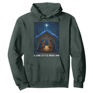 Nativity Scene Christmas Hoodie O Come Let Us Adrove Him TS14 Dark Forest Green Print Your Wear