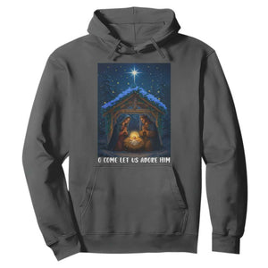 Nativity Scene Christmas Hoodie O Come Let Us Adrove Him TS14 Dark Heather Print Your Wear