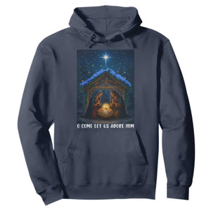 Nativity Scene Christmas Hoodie O Come Let Us Adrove Him TS14 Navy Print Your Wear